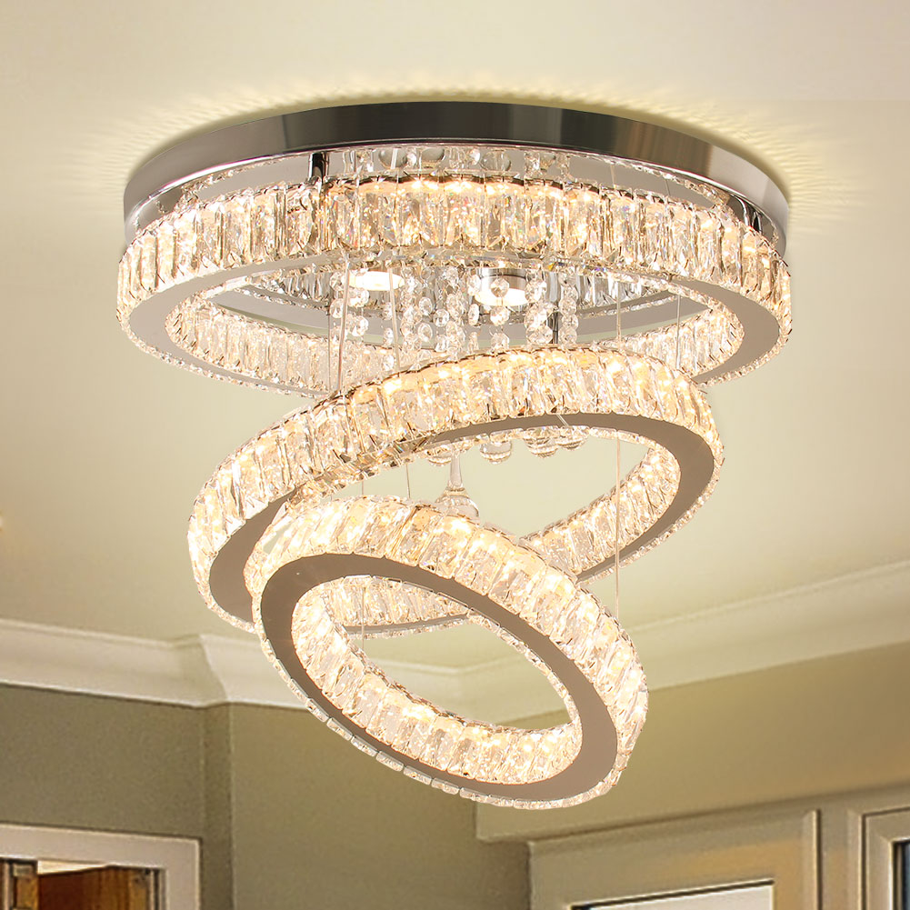 19.6" Modern Crystal Chandelier LED Crystal Ceiling Light Fixture Flush Mount Ring Chandeliers with Remote Control for Bedroom Dining Room Living Room (Dimmable)