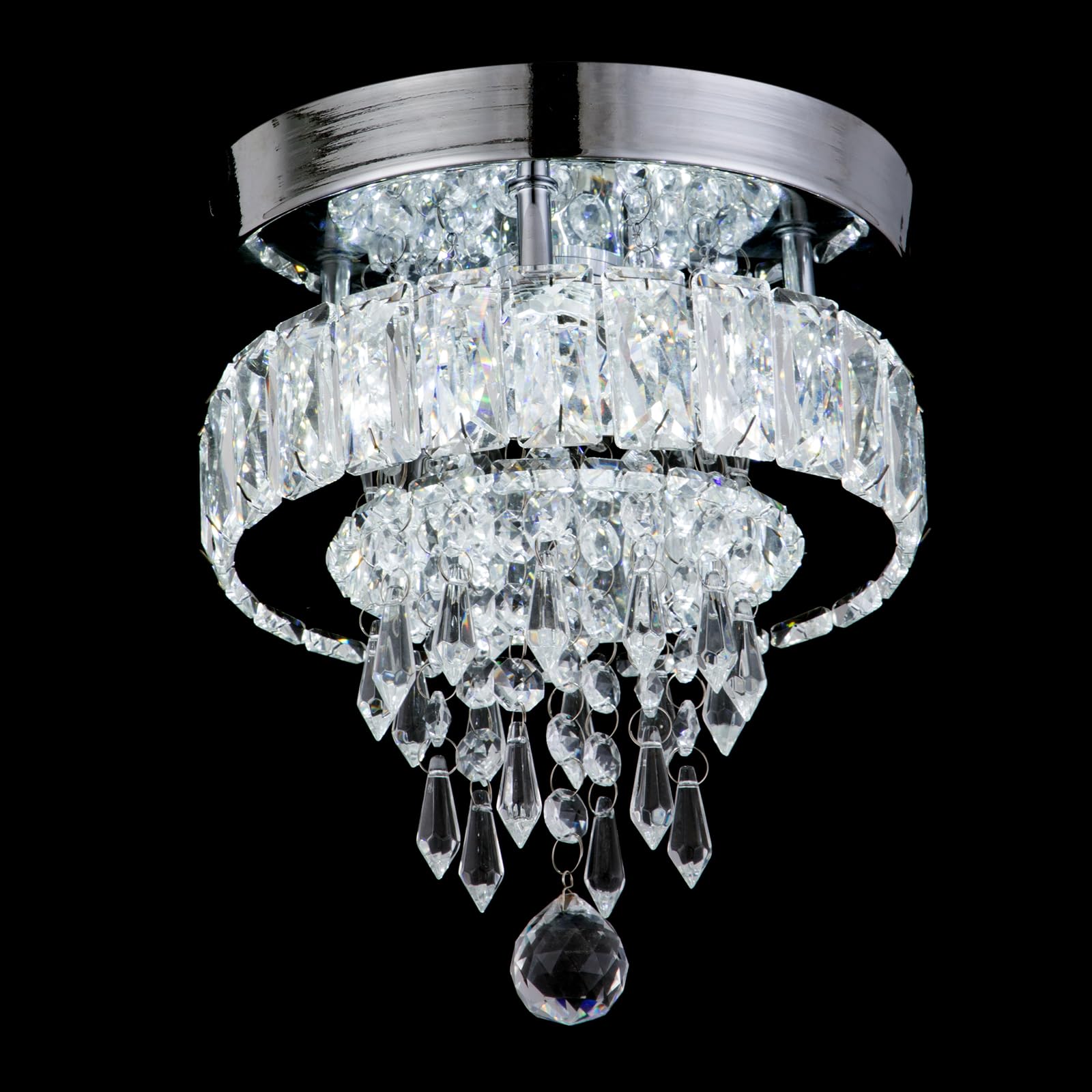 Finktonglan Small Chandeliers Ceiling Light Modern Crystal Chandelier Raindrop Design, Crystal Ceiling Light H9'' x W8'' Mini Chandeliers for Bedrooms Hallway Kitchen Girls Room(6500K White Light)