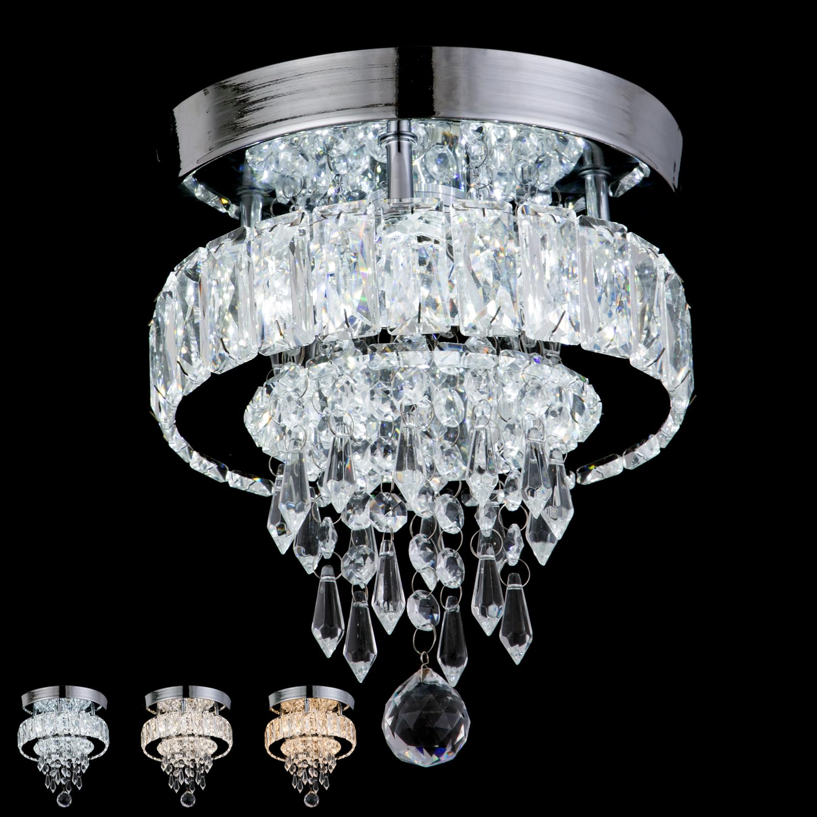 Finktonglan Small Chandeliers, Modern Crystal Chandelier Raindrop Design, Crystal Ceiling Light, H9'' x W8'' Mini Chandeliers for Bedrooms Hallway Kitchen(2700K/4500K/6500K Changeable