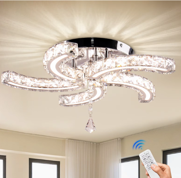 Restaurant Modern LED Chandelier Pendant Light with Crystal Cold White Light for Kitchen Island（2700,6000K,Switch Control）